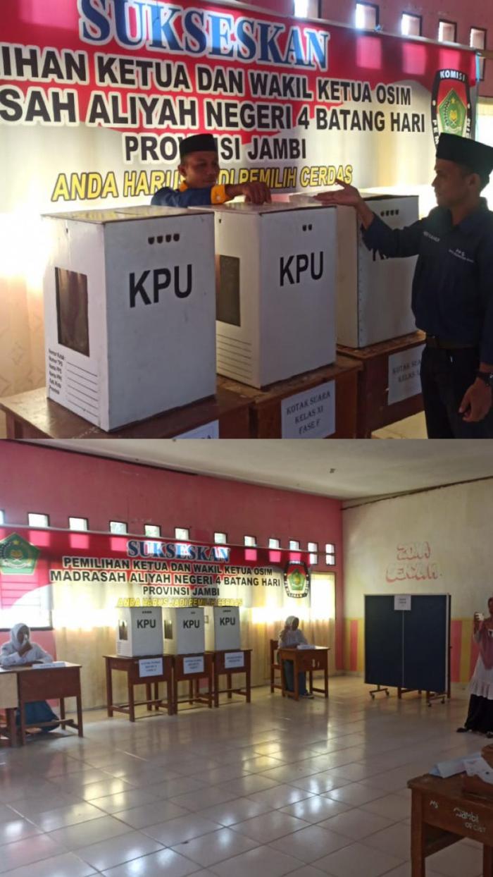 PEMILIHAN KETUA DAN WAKIL OSIM MAN 4 BATANGHARI  TAHUN PELAJARAN 2023/2024 BEKERJA SAMA DENGAN KPU KABUPATEN BATANG HARI 