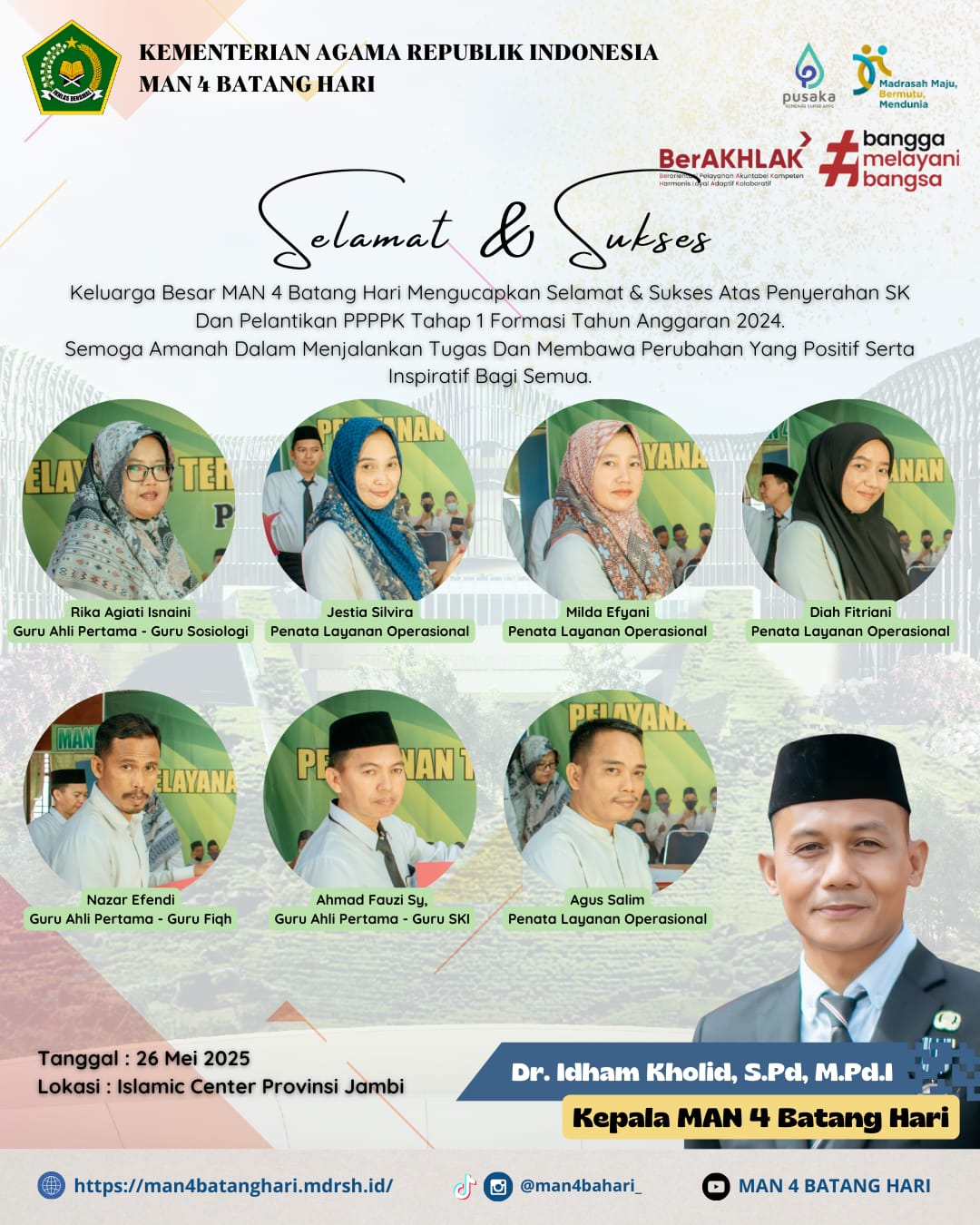 3 Guru dan 4 Tenaga Kependidikan MAN 4 Batang Hari Resmi Dilantik Sebagai ASN PPPK Oleh Menteri Agama RI